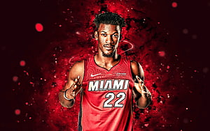 Jimmy Butler Miami Heat Jersey 22 Dramatic Red Particle Background Sports Portrait HD wallpaper