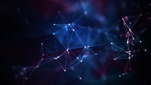 Glowing Digital Network Nodes Connected by Lines on a Dark Blue and Purple Abstract Background HD wallpaper