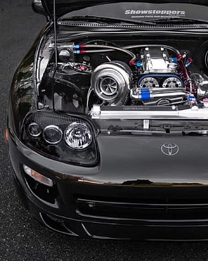 Black Toyota Supra Engine Bay With Turbocharger And Polished Components HD phone wallpaper