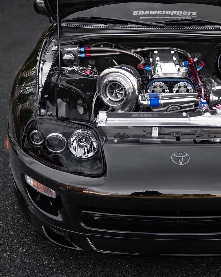 Black Toyota Supra Engine Bay With Turbocharger And Polished Components HD phone wallpaper