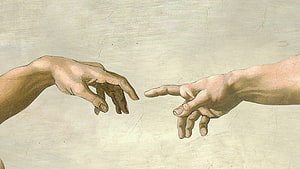 The Creation of Adam by Michelangelo: Iconic Sistine Chapel Fresco Detail HD wallpaper