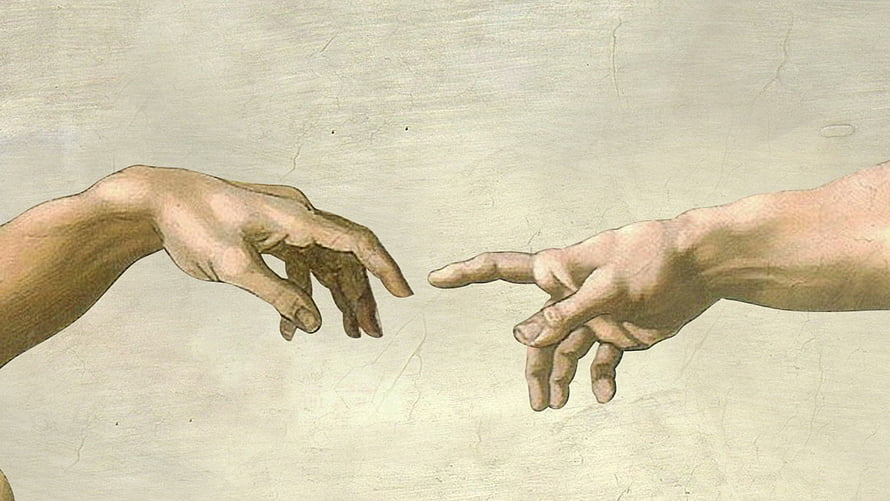 The Creation of Adam by Michelangelo: Iconic Sistine Chapel Fresco Detail HD wallpaper