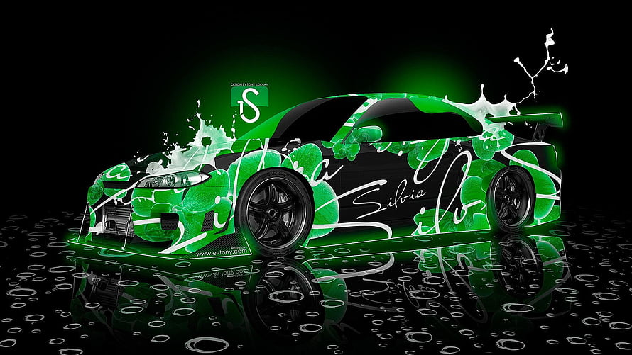 Nissan Silvia S15 Custom Green Floral Wrap Digital Art HD wallpaper