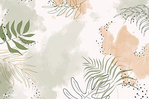 Minimalist Tropical Palm Leaves and Watercolor Splashes Wallpaper HD wallpaper