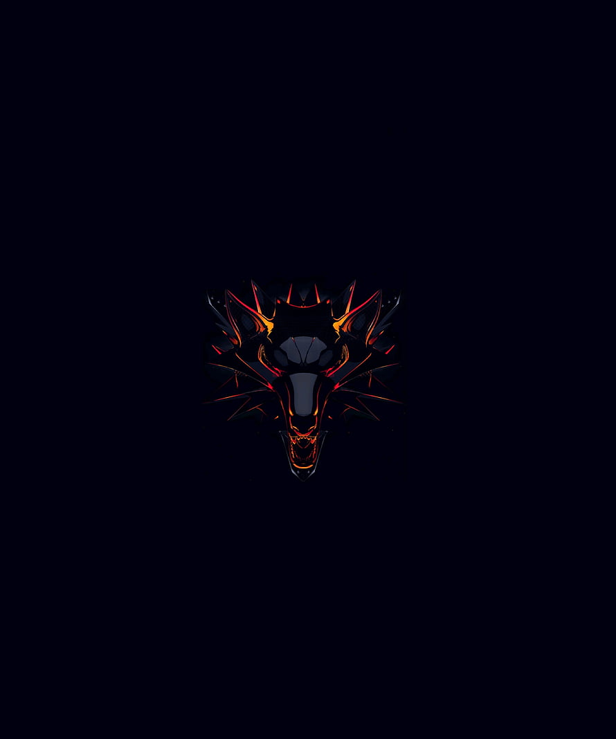 Dark Witcher Skull Emblem with Fiery Red and Orange Glowing Accents on Black Background HD phone wallpaper