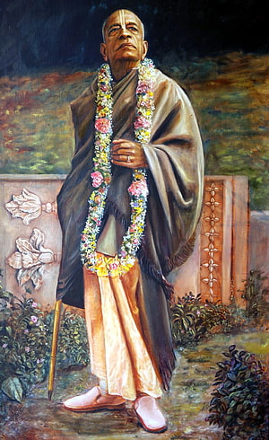 Portrait of Sri Aurobindo Standing with Flower Garland and Walking Stick HD phone wallpaper
