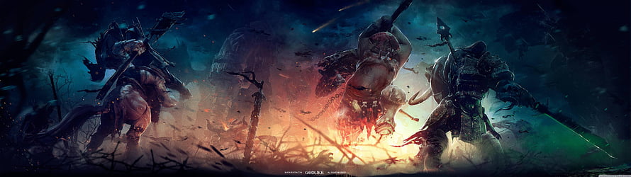 World of Warcraft Dark Fantasy Battle Scene with Armored Warriors and Fiery Explosion HD wallpaper