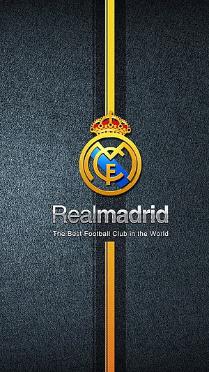 Real Madrid Club Crest on Dark Textured Fabric with Gold and Blue Accents HD phone wallpaper