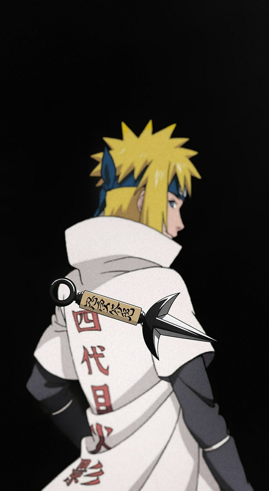 Minato Namikaze Fourth Hokage Profile in White Cape with Kunai and Headband HD phone wallpaper