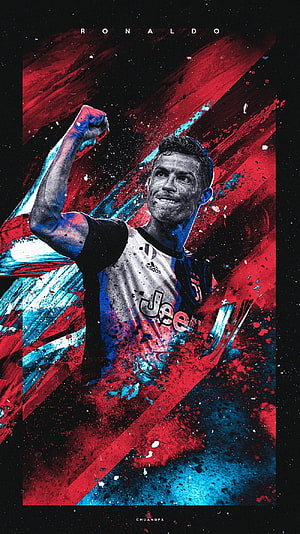 Cristiano Ronaldo Juventus Artwork with Red and Blue Splatter Effects HD phone wallpaper