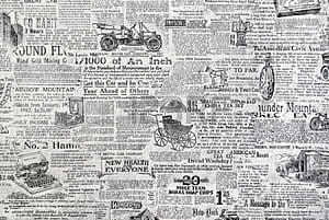 Vintage Newspaper Collage Wallpaper Featuring Early 20th Century Advertisements, Antique Cars, and Historical Typography HD wallpaper
