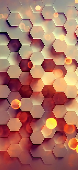 Abstract 3D Hexagon Pattern With Warm Bokeh Lights And Soft Gradient Background HD phone wallpaper