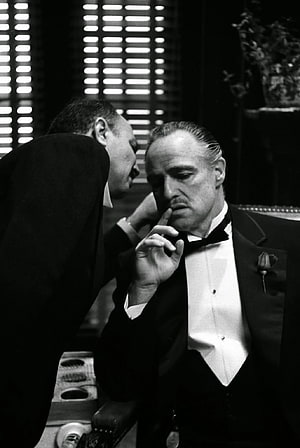 Don Vito Corleone and Tom Hagen in The Godfather Classic Black and White Scene HD phone wallpaper
