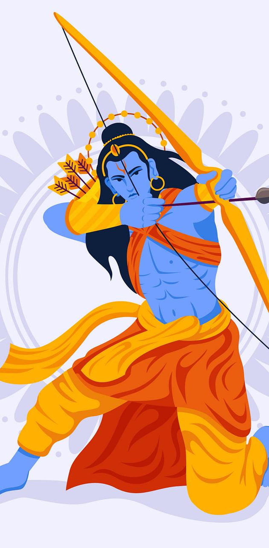 Lord Rama Drawing Bow and Arrow in Vibrant Orange and Blue Vector Illustration HD phone wallpaper