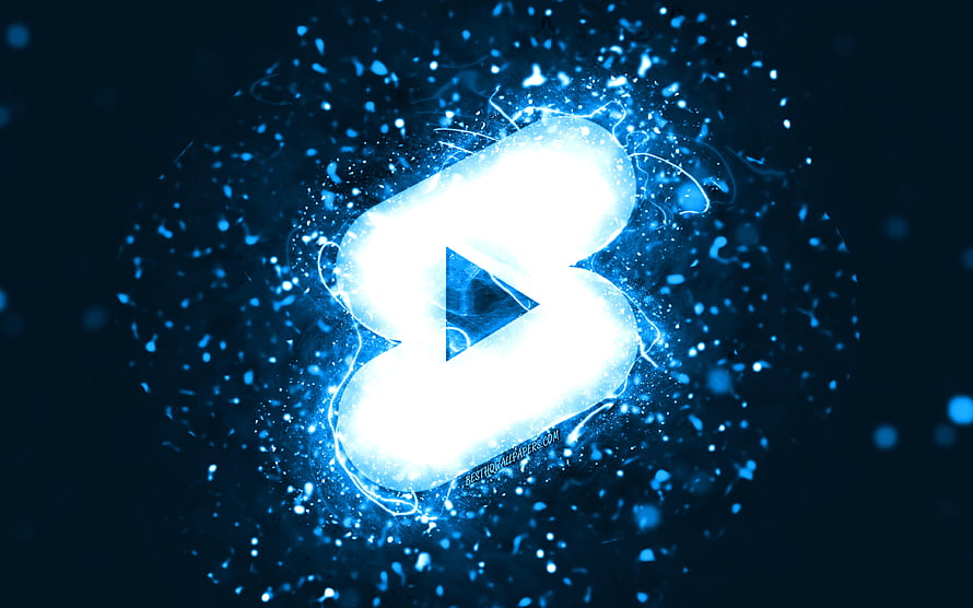 Glowing YouTube Shorts Logo with Electric Blue Neon Particles and Abstract Digital Background HD wallpaper