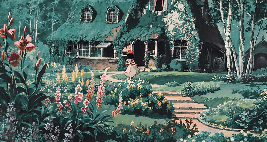 Kiki's Delivery Service Garden Scene with Kiki Walking Towards House HD wallpaper
