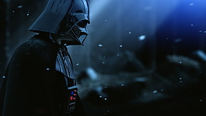 Darth Vader in a Dark Snowy Landscape with Blue Atmospheric Lighting HD wallpaper