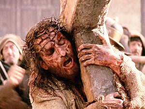 Jesus Carrying the Cross Cinematic Scene with Crown of Thorns and Blood HD wallpaper