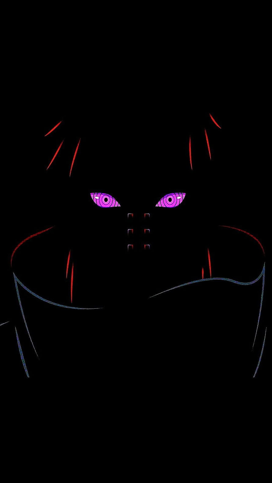 Pain from Naruto with glowing purple Rinnegan eyes in dark silhouette HD phone wallpaper