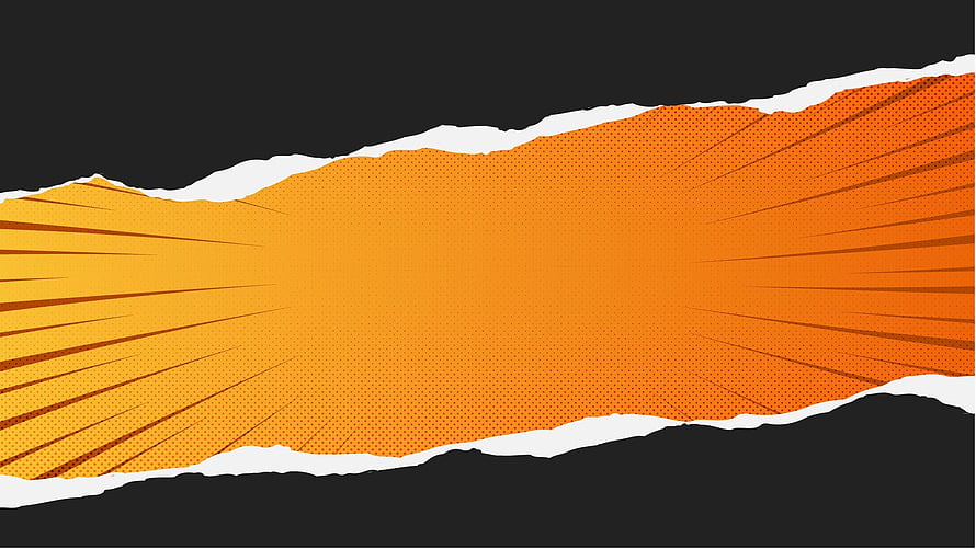 Orange Comic Style Speed Lines Background with Torn Paper Edge on Black HD wallpaper