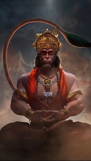 Majestic Hanuman in Meditation with Golden Crown and Ravan Hanumana Chalisa, Jai hanuman, hinduism, ravan, hindu, sita, shrilanka, indiangod, mahadev, shriram, ram HD phone wallpaper