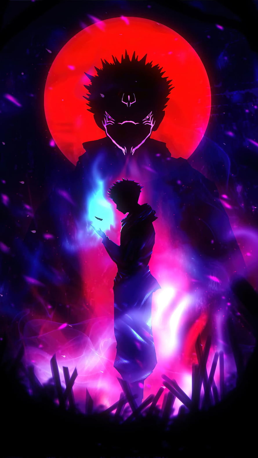 Gojo Satoru Jujutsu Kaisen Anime Wallpaper with Red Moon and Blue Energy HD phone wallpaper