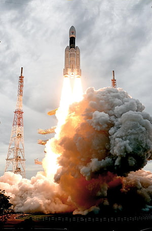ISRO PSLV Rocket Launching Into The Sky With Massive Smoke Plume HD phone wallpaper