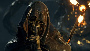 Death Stranding Higgs Character Concept Art with Golden Skull and Lantern HD wallpaper
