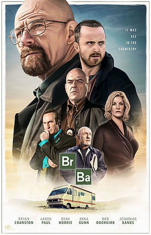 Breaking Bad 10th Anniversary Cast Poster with RV and Periodic Table Logo HD phone wallpaper