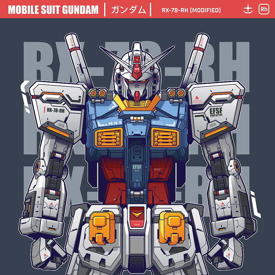 RX-78-RH Modified Gundam Front View Illustration with EFSF Markings HD phone wallpaper