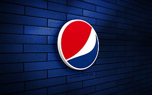 Pepsi 3D Logo Mounted on a Dark Blue Brick Wall with Dramatic Lighting HD wallpaper
