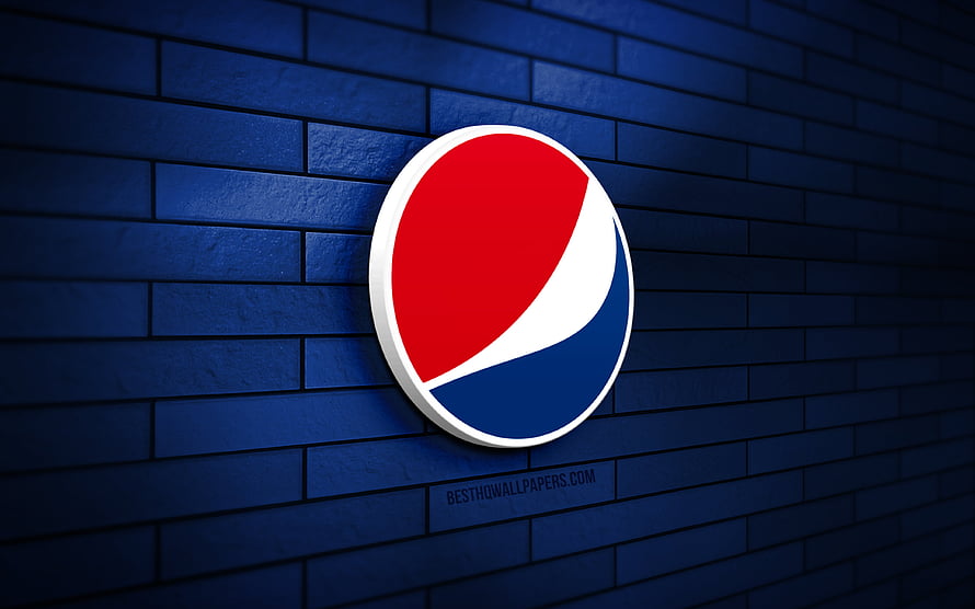 Pepsi 3D Logo Mounted on a Dark Blue Brick Wall with Dramatic Lighting HD wallpaper