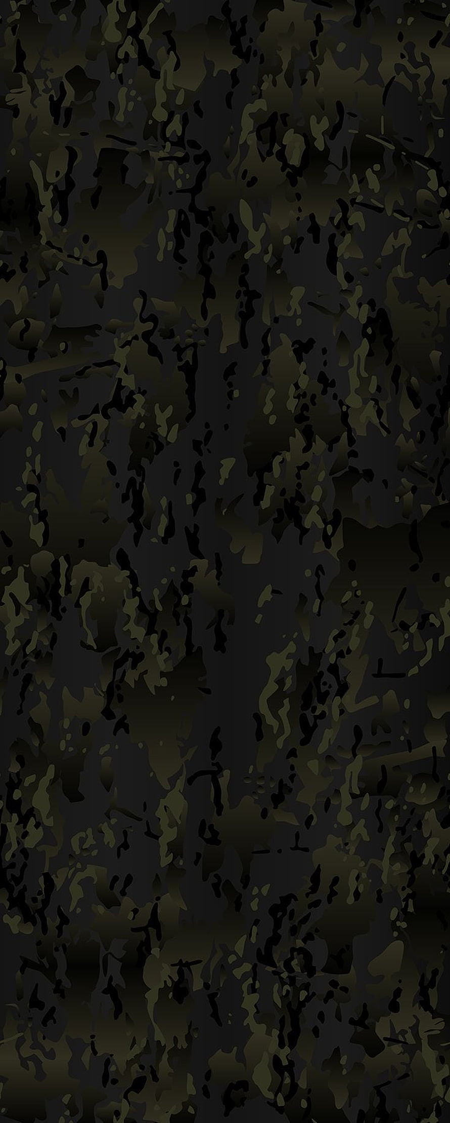 Dark Multicam Black Camouflage Pattern with Olive and Charcoal Tones HD phone wallpaper