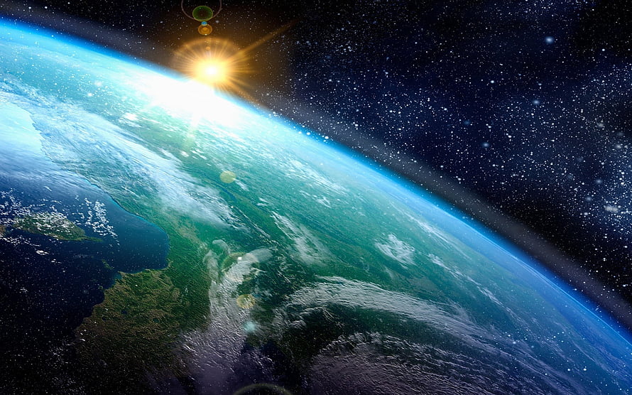 Earth Curvature From Orbit With Sun Flare And Starfield HD wallpaper
