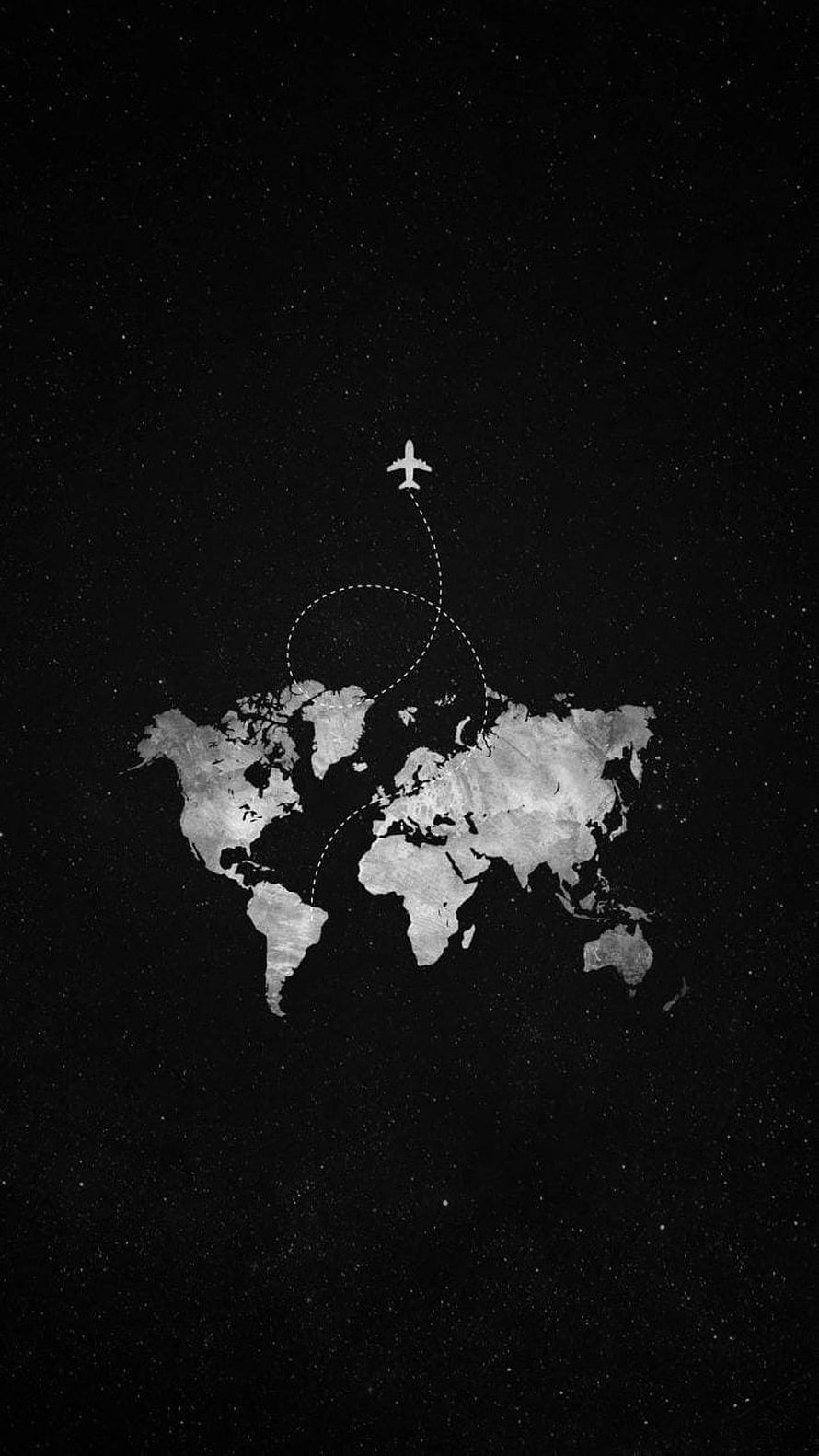 Minimalist World Map With Airplane Flight Path On Starry Night Sky Background HD phone wallpaper