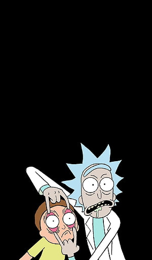 Rick and Morty Cartoon Characters Making Funny Faces on Black Background HD phone wallpaper