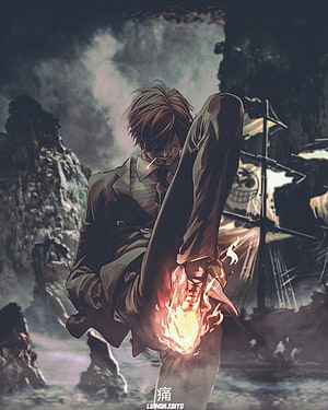 Portgas D. Ace One Piece Anime Character with Flame Kick and Pirate Ship Background HD phone wallpaper