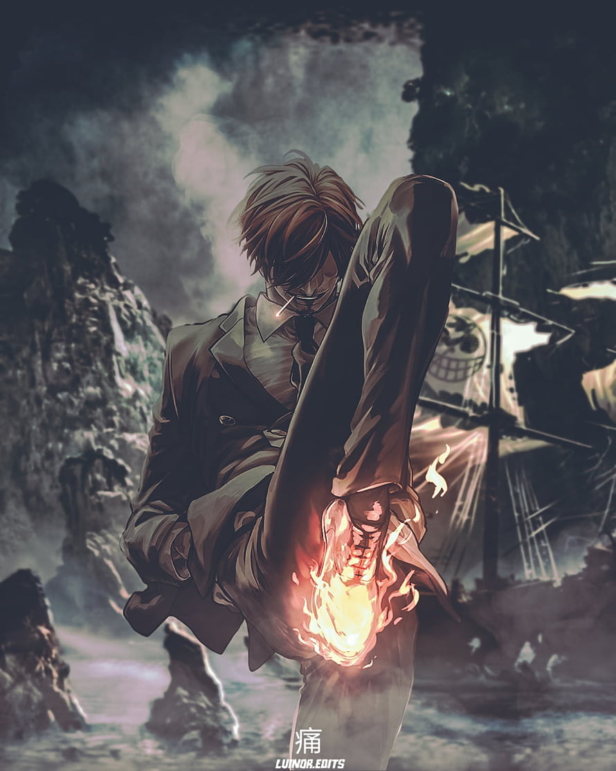 Portgas D. Ace One Piece Anime Character with Flame Kick and Pirate Ship Background HD phone wallpaper