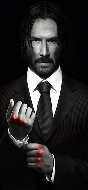 John Wick in Black Suit with Bloody Knuckles Portrait HD phone wallpaper