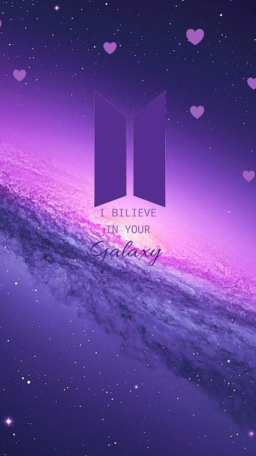 BTS Galaxy Wallpaper with Purple Hearts and Starry Night Sky HD phone wallpaper