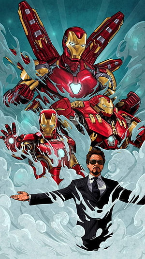 Iron Man and Tony Stark in Suit with Hulkbuster and War Machine Armor, Legend Tony Stark Iron Man HD phone wallpaper