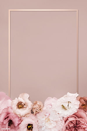 Elegant Pink Floral Arrangement with Gold Frame on Mauve Background HD phone wallpaper