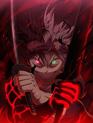 Tanjiro Kamado wielding dual swords with glowing red and green eyes in a dark anime style HD phone wallpaper
