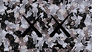 KAWS Companion Figures Pattern With Bold XX Logo Overlay HD wallpaper