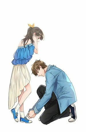 Tender Anime Couple Illustration of Man Tying Woman's Shoe Laces, Romantic Adorable Cute Anime Couples - - - Tip, Happy Anime Couples HD phone wallpaper
