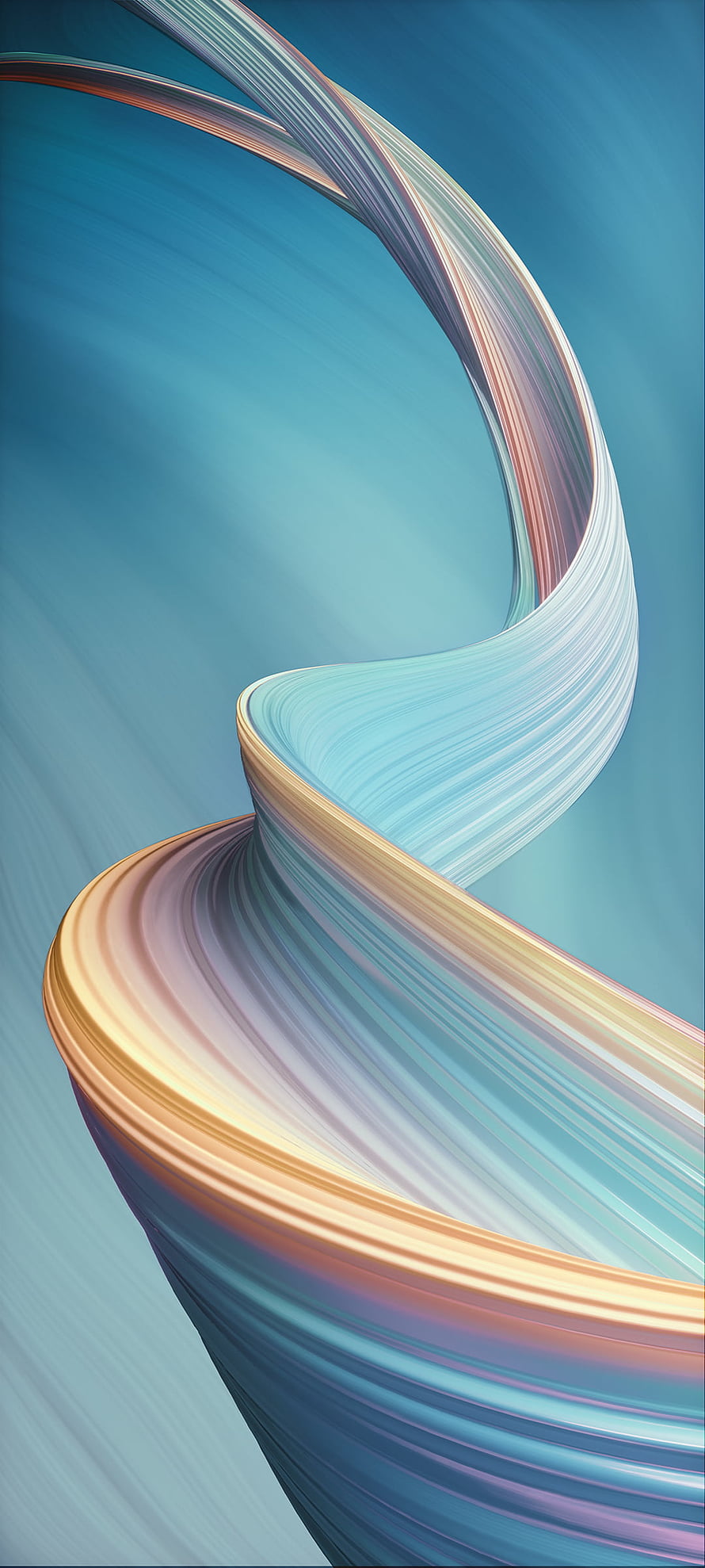 Abstract 3D Render of Flowing Ribbons in Blue, Gold, and Pink HD phone wallpaper
