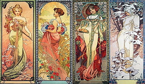 Alphonse Mucha Four Seasons Art Nouveau Poster Series HD wallpaper