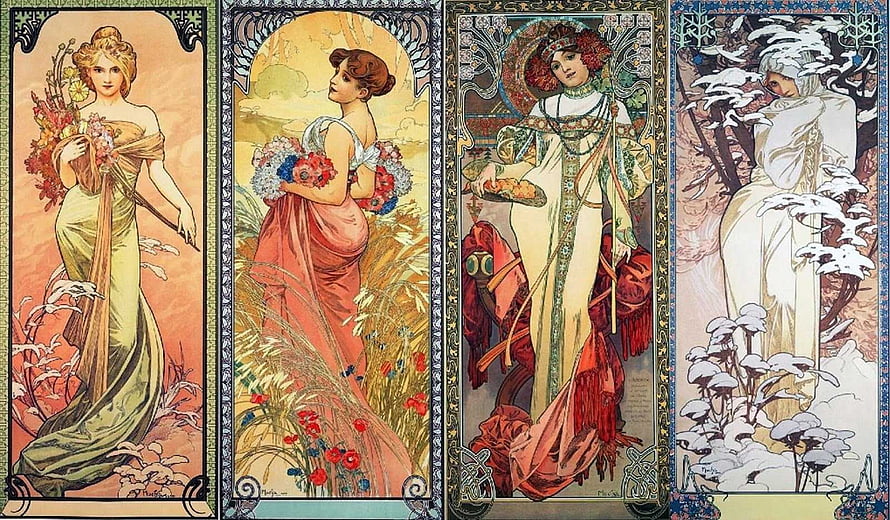 Alphonse Mucha Four Seasons Art Nouveau Poster Series HD wallpaper