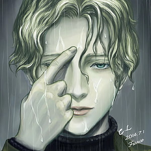 Anime Character Portrait in Rain with Peace Sign Gesture HD phone wallpaper