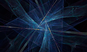 Abstract Digital Art with Glowing Blue and Teal Fractal Lines on Dark Background HD wallpaper